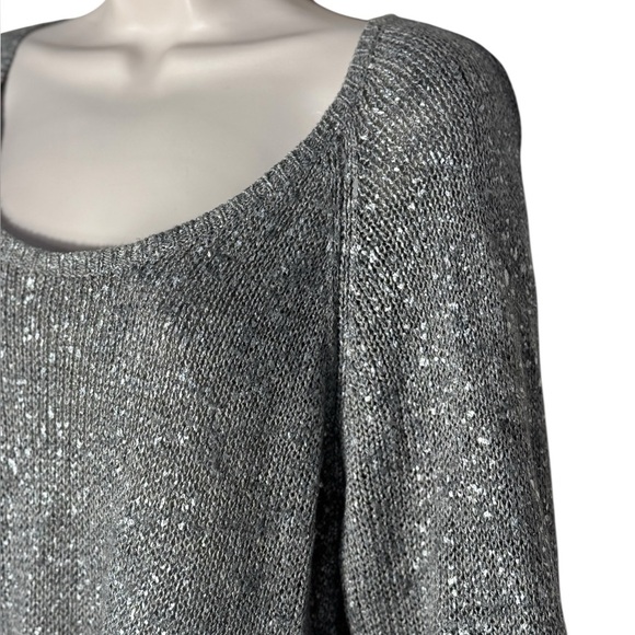 Eileen Fisher XL Linen Blend Scoop‎ Neck Metallic Fleck Gray 3/4 Sleeve Sweater - Picture 3 of 12